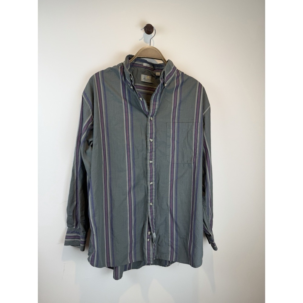 Vintage Bill Blass Signature Mens L Striped Button Down Shirt 90s Preppy Cotton